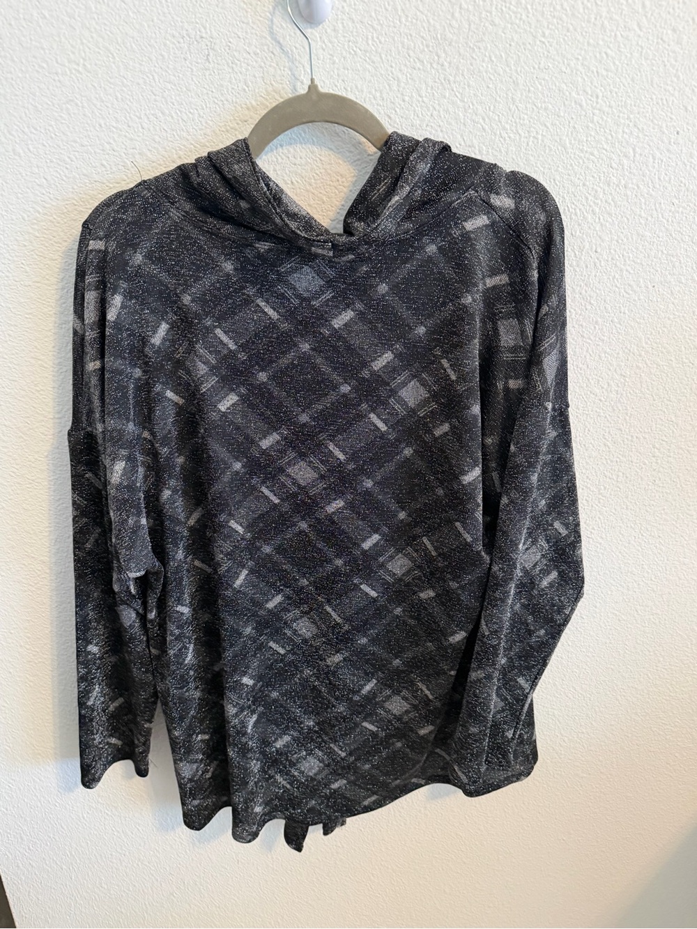 I.N. Studio Black & Gray Plaid Cowl-Neck Tie-Hem Sweater - Picture 6 of 6